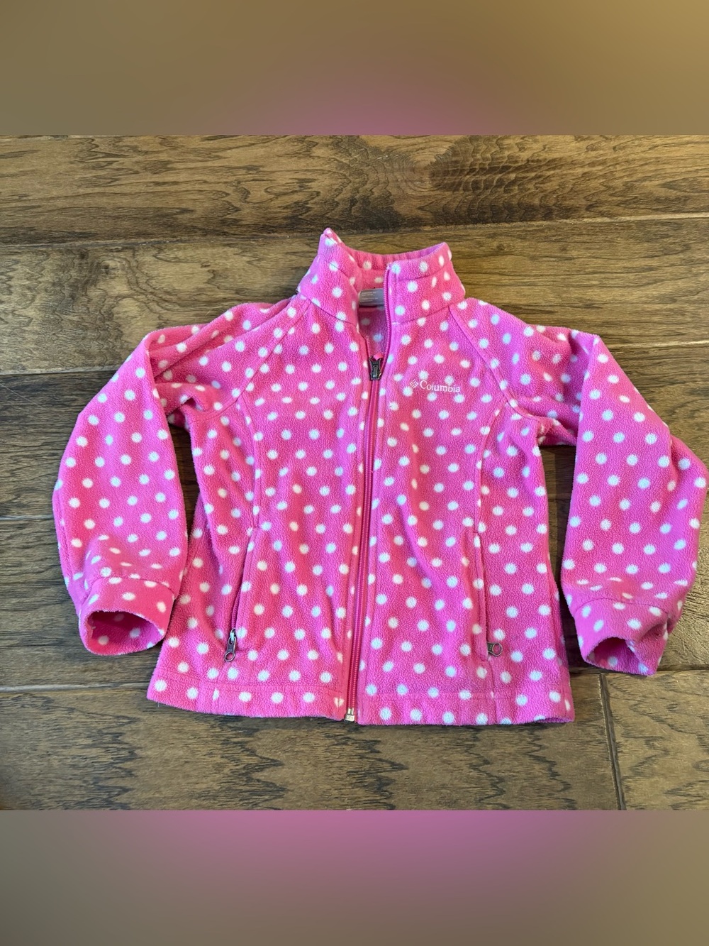 Columbia Pink and White Polka Dot Fleece Top